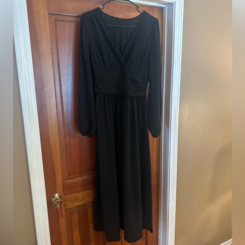Swiss Dot Elegant Black Women's Maxi Dress